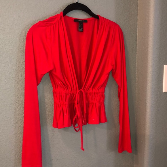 Long sleeve red tie crop top! - Picture 1 of 4